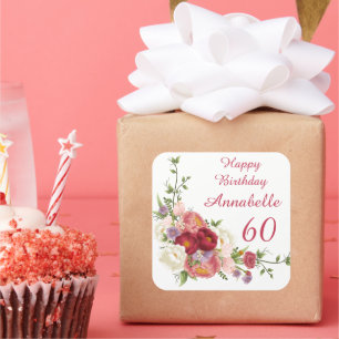 Shades of Pink White Peony Flower Happy Birthday  Square Sticker