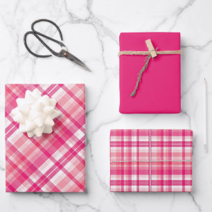 Shades of Pink & White Plaid Wrapping Paper Sheet