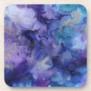 Shades of Purple Blue Watercolor Marbled Swirls Coaster
