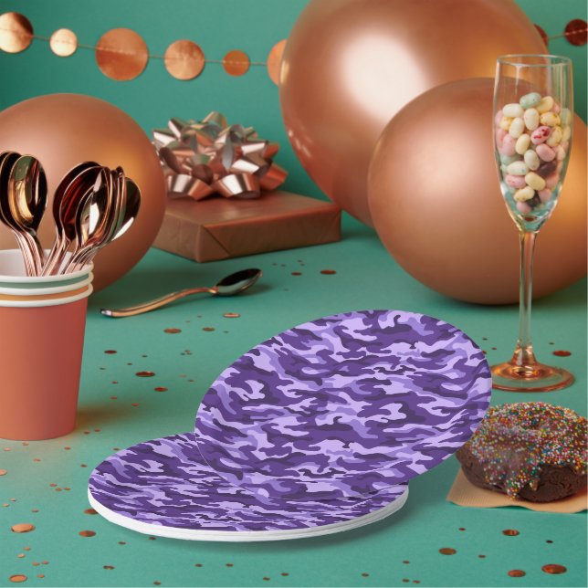 Shades of Purple Camouflage Party Style  Paper Plate (Multi)