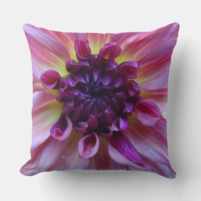 Shades of Purple Dahlia Close Up Throw Pillow (Front)