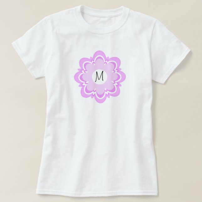 Shades of Purple Floral Design Pattern Add Initial T-Shirt (Design Front)