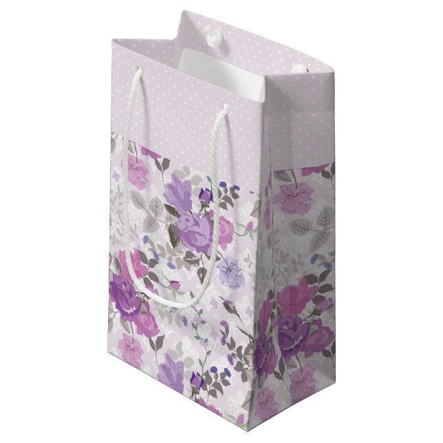 SHADES OF PURPLE & LAVENDER FLOWERS SMALL GIFT BAG (Front Angled)