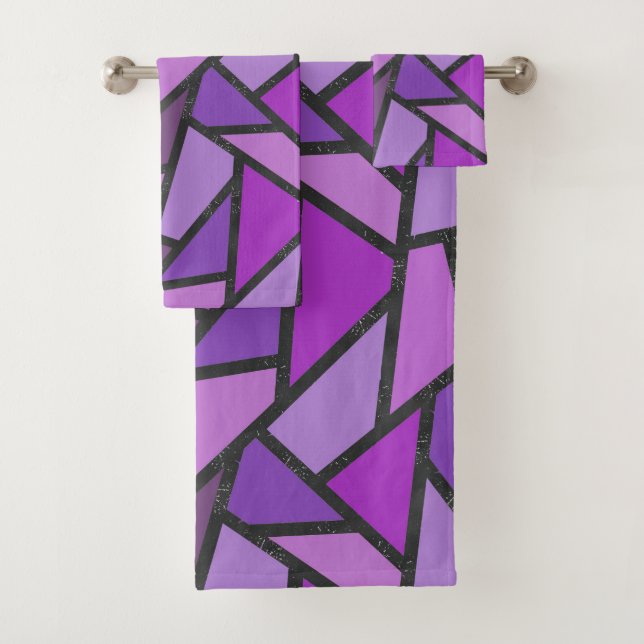 Shades of purple stained glass pattern bath towel set (Insitu)