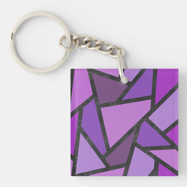 Shades of purple stained glass pattern key ring (Front)