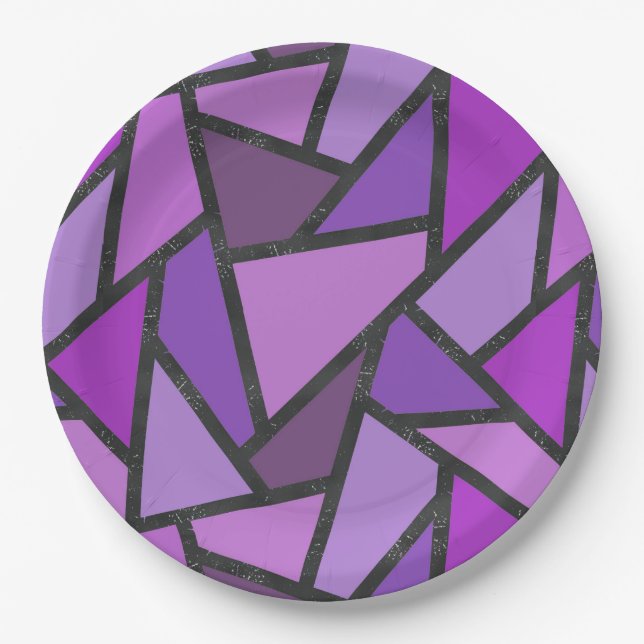 Shades of purple stained glass pattern paper plate (Front)