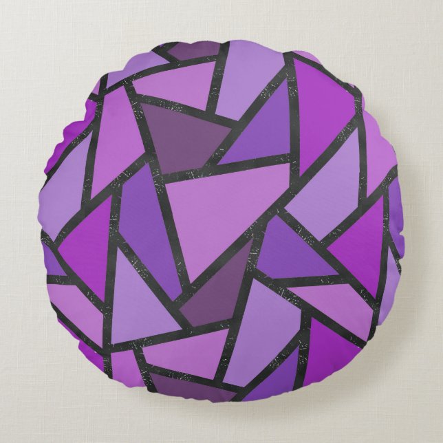Shades of purple stained glass pattern round cushion (Front)