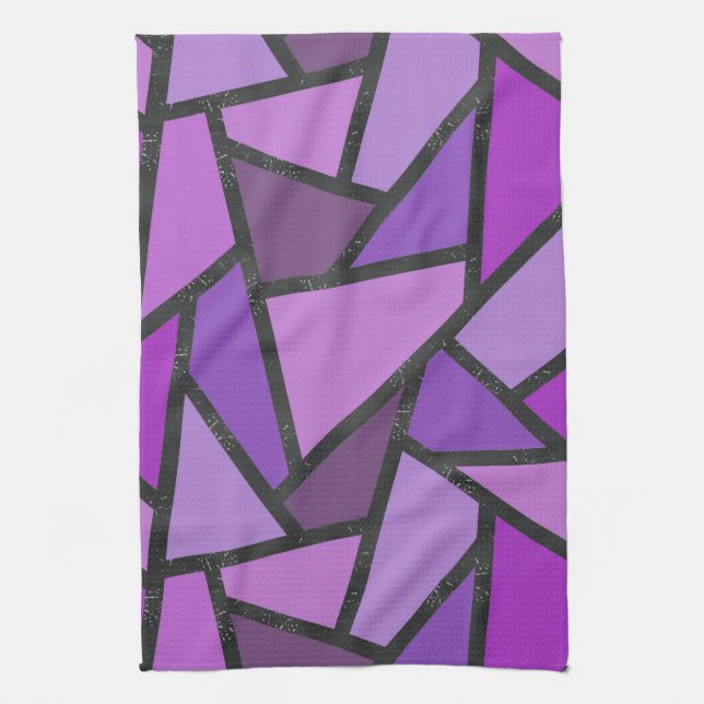 Shades of purple stained glass pattern tea towel (Vertical)