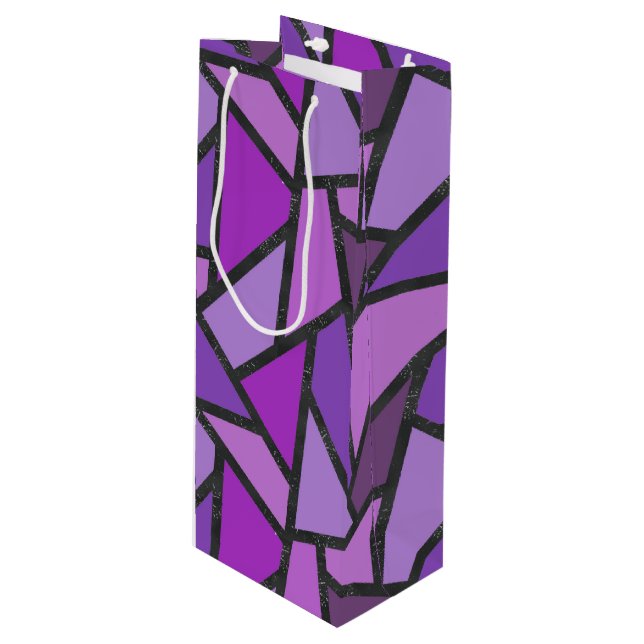 Shades of purple stained glass pattern wine gift bag (Front Angled)