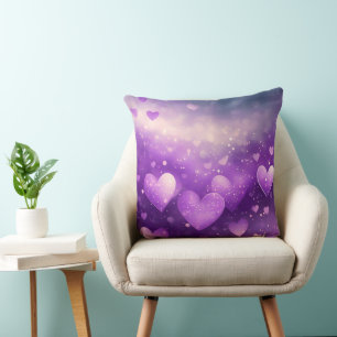 SHADES OF PURPLE WATERCOLOR VALENTINE HEARTS CUSHION