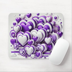 SHADES OF PURPLE & WHITE VALENTINES DAY HEARTS MOUSE MAT