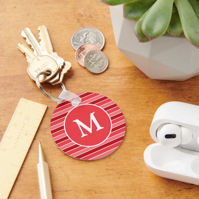 Shades of Red and White Striped Monogrammed Key Ring (Desk)