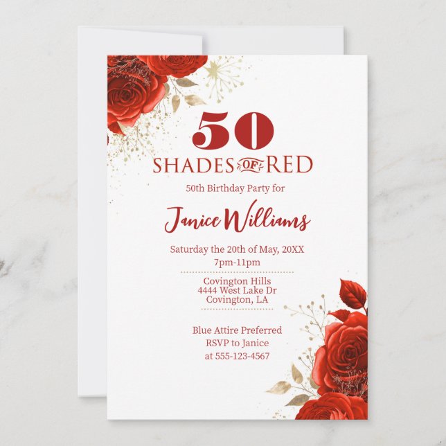 Shades of Red Birthday Invitation (Front)