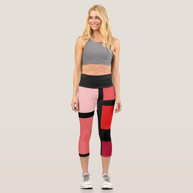 Shades of red colour block High Waisted Capris (Front)
