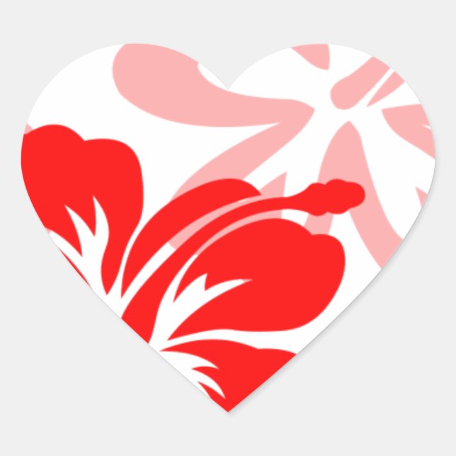 Shades of Red Hibiscus Heart Sticker (Front)