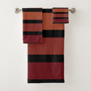 Shades Of Red Stripes On Black  Bath Towel Set