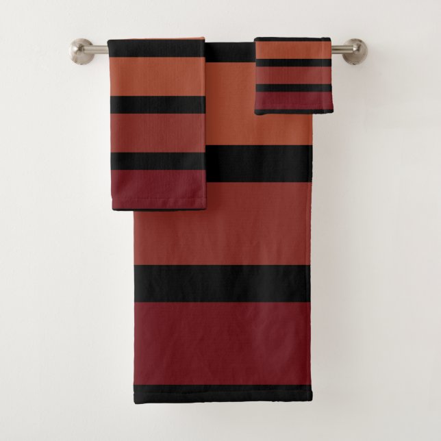 Shades Of Red Stripes On Black  Bath Towel Set (Insitu)
