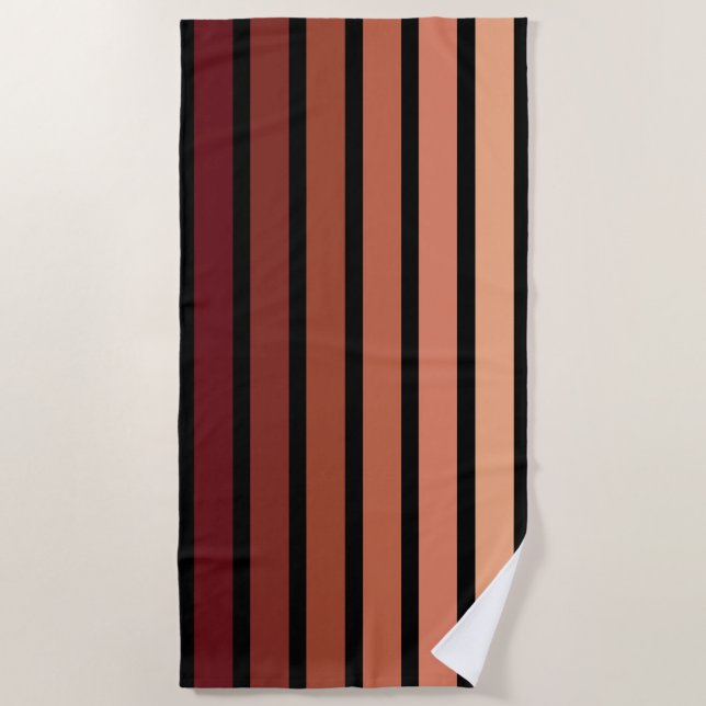 Shades Of Red Stripes On Black  Beach Towel (Front)