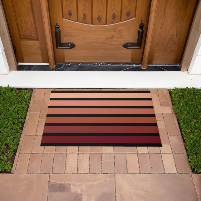 Shades Of Red Stripes On Black  Doormat (Outdoor)