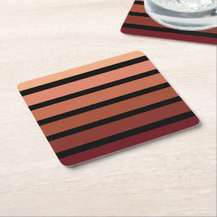 Shades Of Red Stripes On Black  Square Paper Coaster
