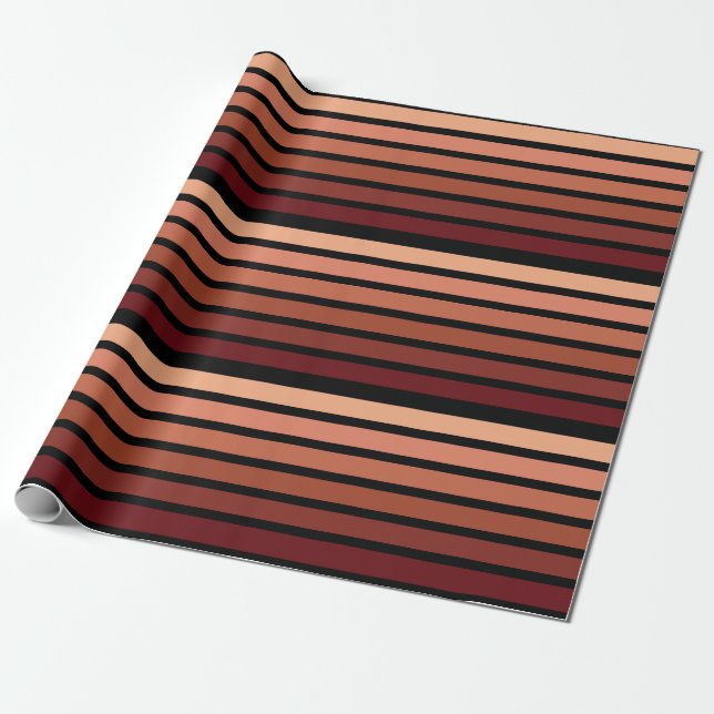 Shades Of Red Stripes On Black  Wrapping Paper (Unrolled)