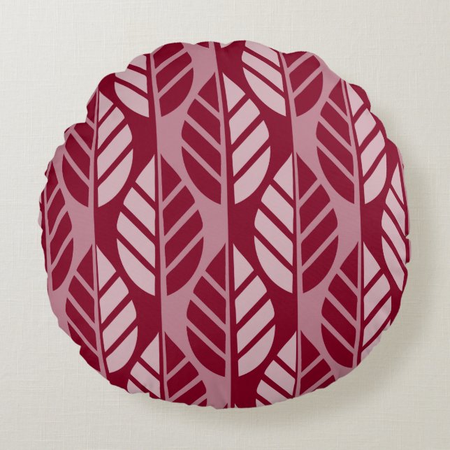 Shades of Red Stylised Leaves Pattern Round Cushion (Front)