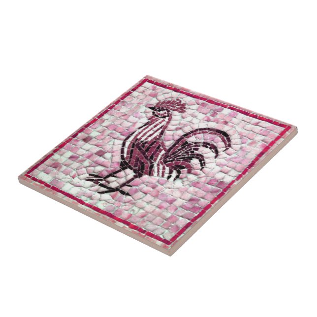 Shades of Red White Black Mosaic Rooster Design Tile (Side)