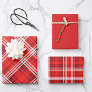 Shades of Red & White Plaid Wrapping Paper Sheet