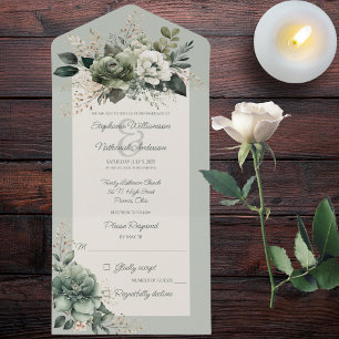 Shades of Sage Green Floral All In One Invitation