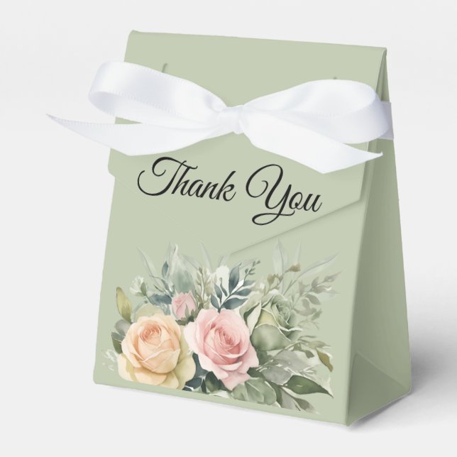 Shades of Sage Green Thank You Wedding Favour Box (Front Side)