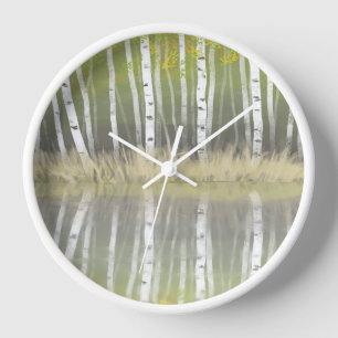 "Shades Of Silver" Silver Birch Trees wall clock