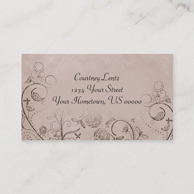 Shades of Tan Distressed Floral Business Card (Front)