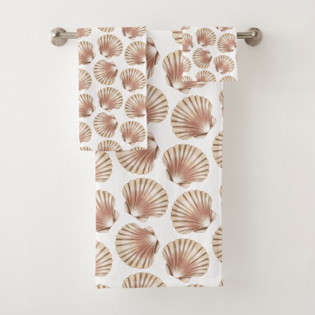 SHADES OF TAN SEASHELLS BATH TOWEL SET (Insitu)
