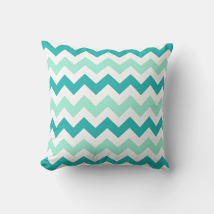 Shades of Teal and White Chevron Zig Zag Stripes Cushion