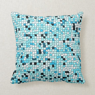 Shades of Teal Blue Stylish Mosaic Patterned Cushion