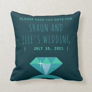 Shades of Teal Diamond Ring Save The Date Cushion