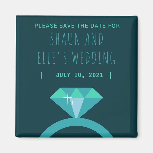 Shades of Teal Diamond Ring Save The Date Magnet (Front)