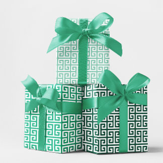 Shades of Teal Green Greek Key Wrapping Paper Sheet