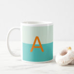 Shades of Teal Monogram Customised Alphabet Coffee Mug<br><div class="desc">The design features summer colours of subtle two-tone blue watercolor strip with an embellished orange letter in a simple font..</div>