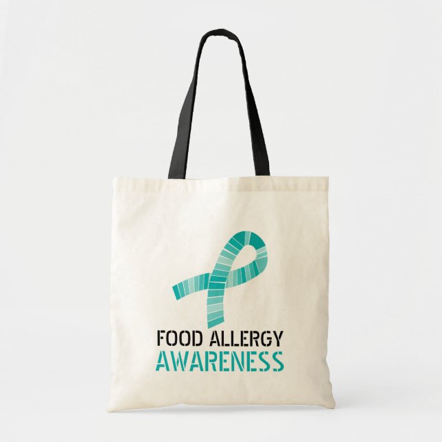 Shades of Teal Ribbon Food Allergy Awareness Tote Bag (Front)