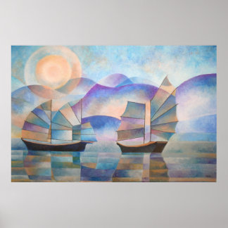 Shades of Tranquillity Oriental Junks Poster