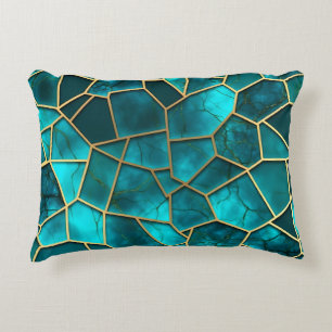 SHADES OF TURQUOISE & GOLD MOSAIC CHIP PATTERNS DECORATIVE CUSHION
