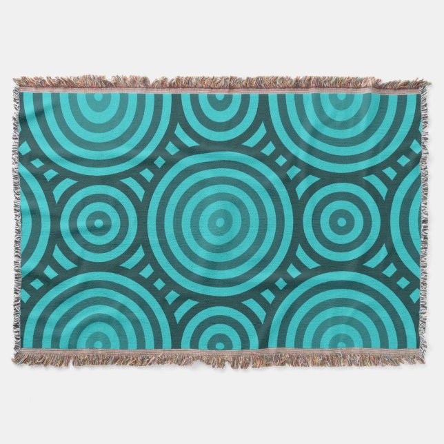 Shades of Turquoise Nested Circular Pattern Throw Blanket (Front)