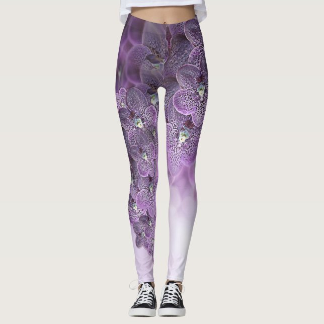 Shades of Violet Purple Orchids Leggings (Front)