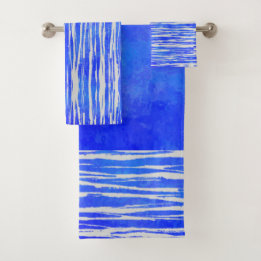 Shades of White and Blue Striped Pattern Bath Towel Set