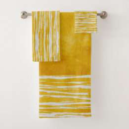 Shades of White and Yellow Striped Pattern Bath Towel Set