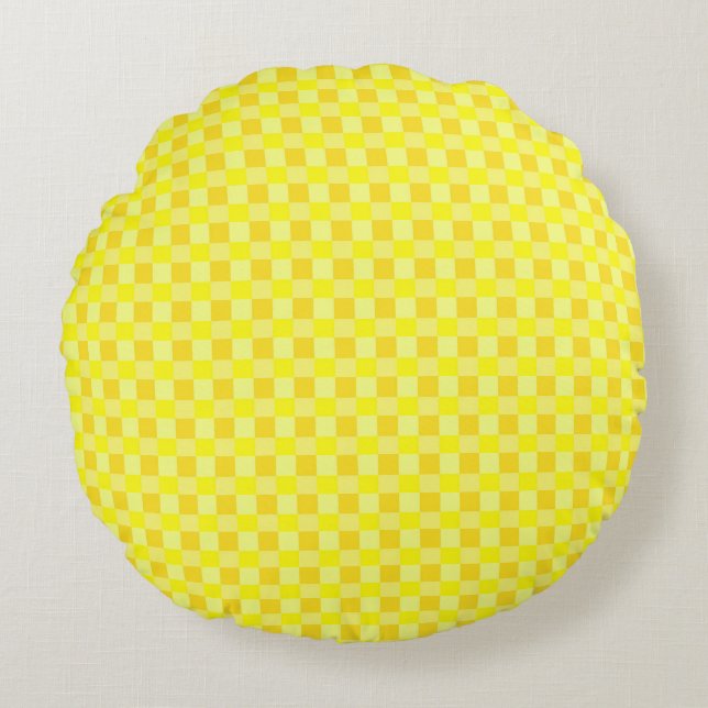 Shades of Yellow Checkered Round Cushion (Front)
