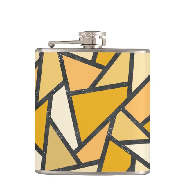 Shades of yellow stained glass pattern hip flask (Front)