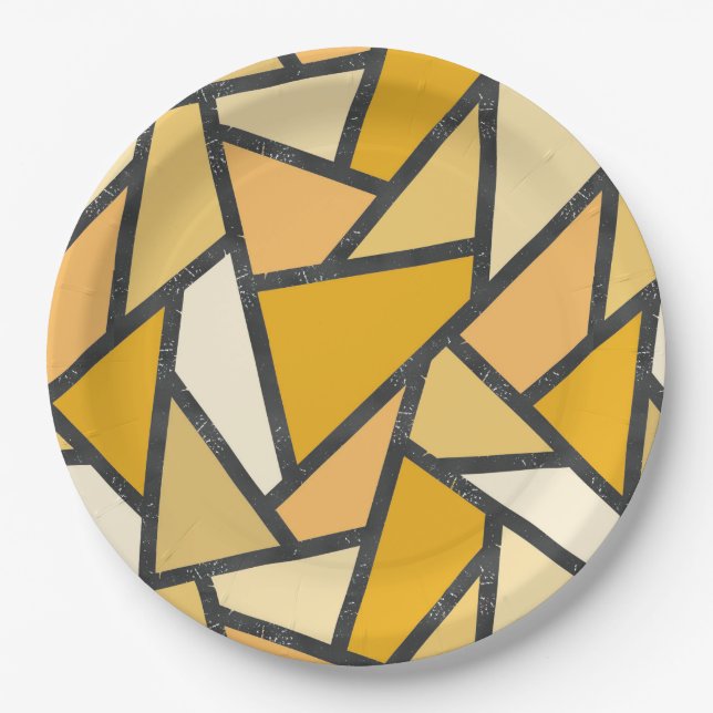 Shades of yellow stained glass pattern paper plate (Front)
