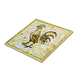 Shades of Yellow, White and Black Mosaic Rooster🐔 Tile